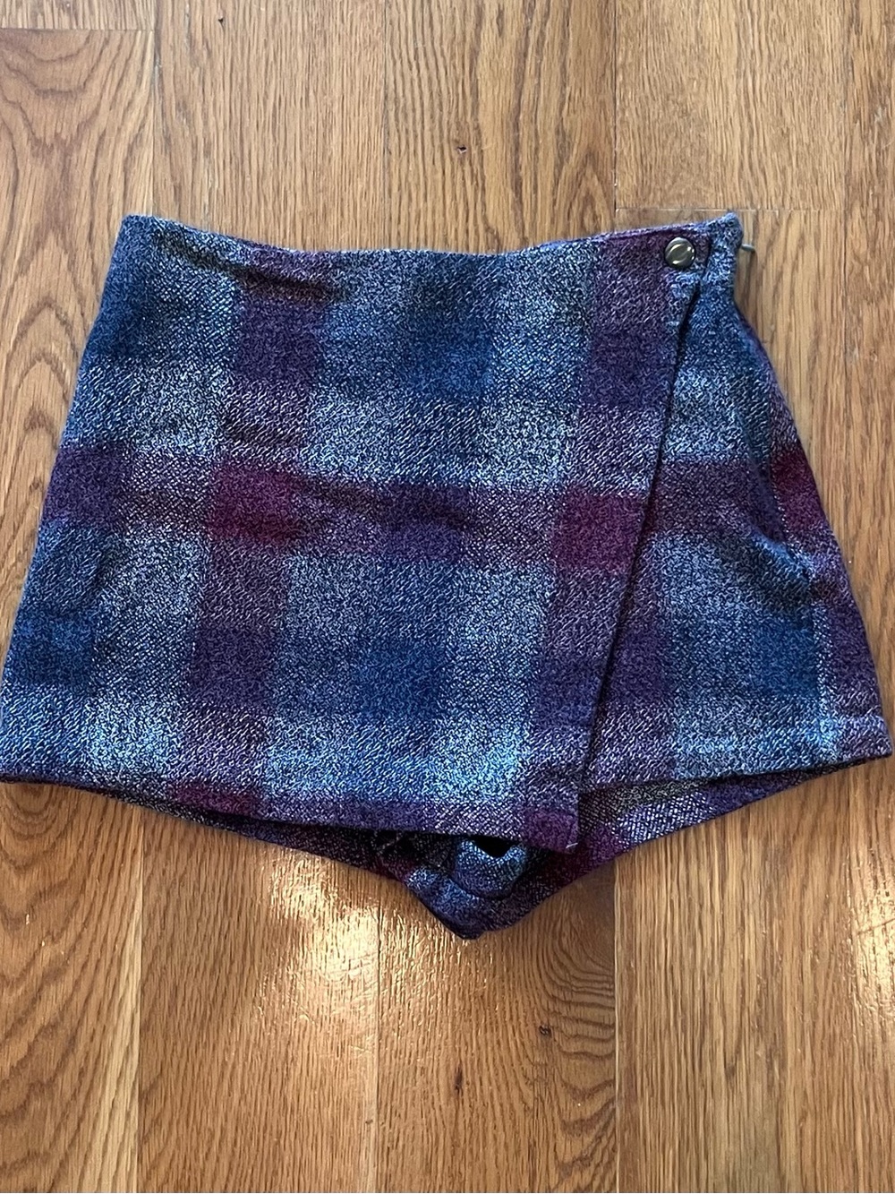 Free People Blue & Purple Plaid Wrap Skort